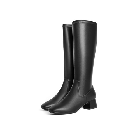 百丽舒适粗跟增高弹力靴女2024冬新休闲时尚靴3LI71DG4