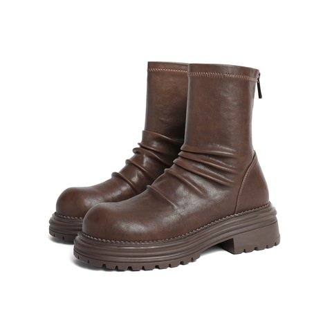 百丽厚底增高时装靴女2024冬新复古时尚堆堆靴B2339DZ4