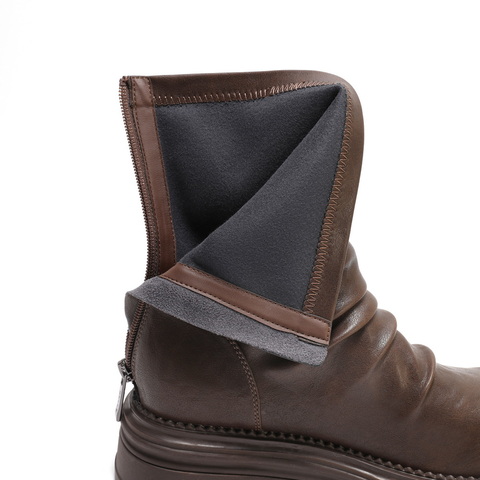 百丽厚底增高时装靴女2024冬新复古时尚堆堆靴B2339DZ4