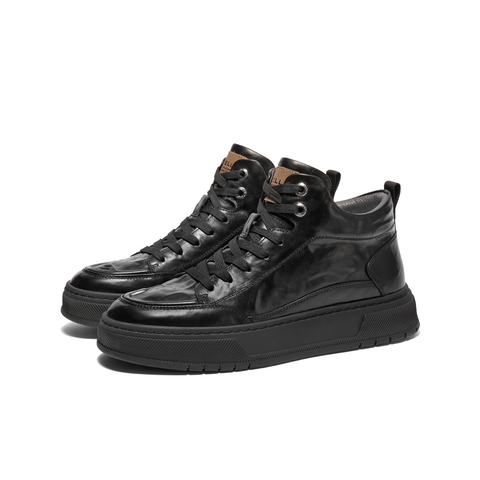 百丽厚底休闲短靴男2024冬季商场同款牛皮革高帮板鞋加绒8PE01DD4