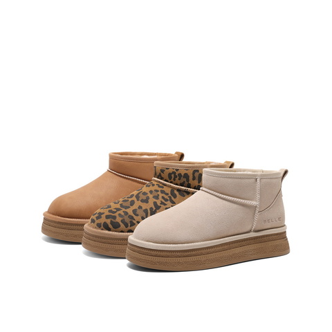 百丽户外徒步雪地靴女2024冬新保暖加绒短靴B2169DM4