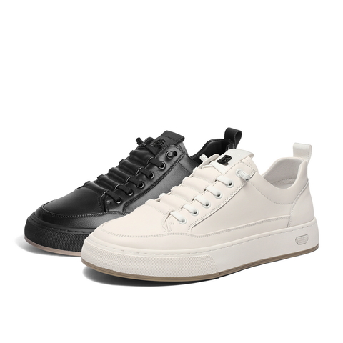 百丽时尚百搭小白鞋男2024春新牛皮革免系带舒适休闲板鞋A1230AM4