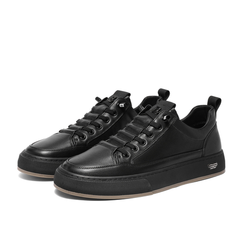 百丽时尚百搭小白鞋男2024春新牛皮革免系带舒适休闲板鞋A1230AM4