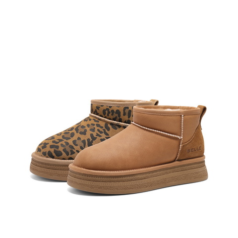 百丽户外徒步雪地靴女2024冬新保暖加绒短靴B2169DM4