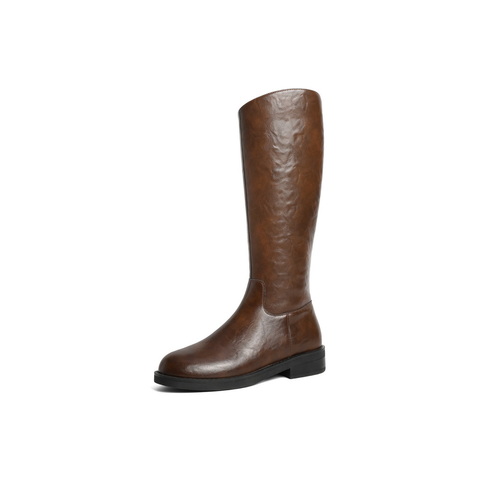 百丽时尚复古骑士靴女2024冬新显瘦增高长筒靴B2362DG4