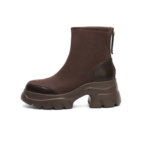 百丽职场气质弹力靴2024冬新真皮厚底短靴B2358DD4