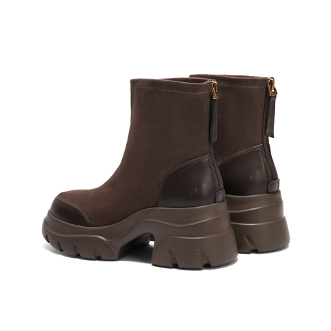 百丽职场气质弹力靴2024冬新真皮厚底短靴B2358DD4