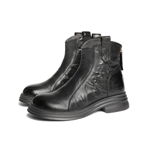 百丽复古时尚弹力靴女2024冬新商场同款真皮显瘦短靴D4L1DDD4