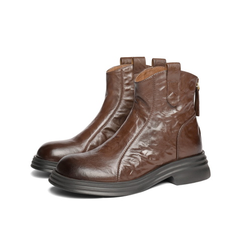 百丽复古时尚弹力靴女2024冬新商场同款真皮显瘦短靴D4L1DDD4