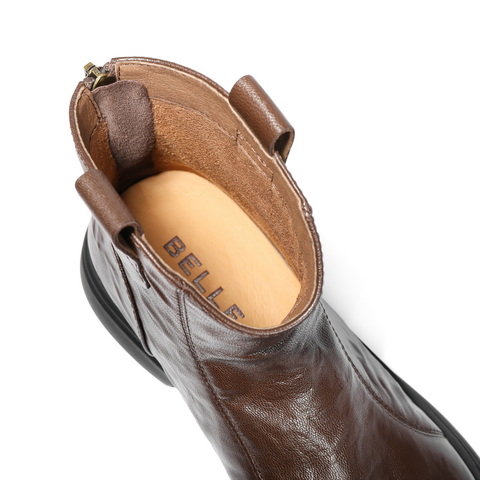 百丽复古时尚弹力靴女2024冬新商场同款真皮显瘦短靴D4L1DDD4