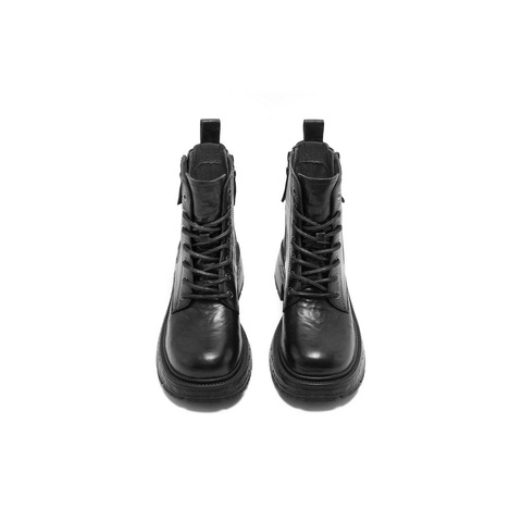 百丽时尚复古马丁靴女2024冬新商场同款真皮短筒靴D3F1DDD4