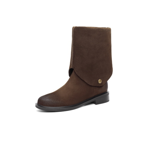 百丽时尚两穿西部靴女2024冬新复古显瘦长筒靴3QFB1DG4