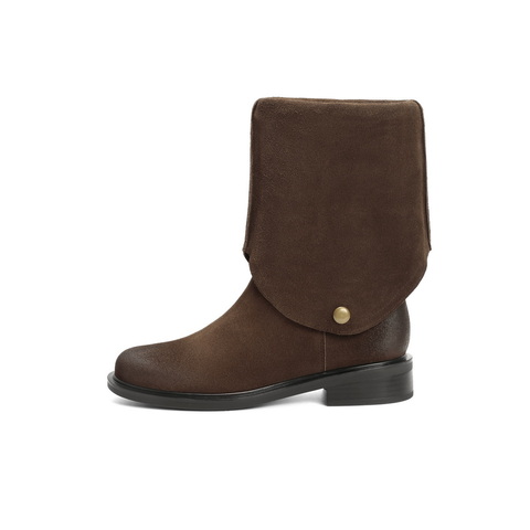 百丽时尚两穿西部靴女2024冬新复古显瘦长筒靴3QFB1DG4