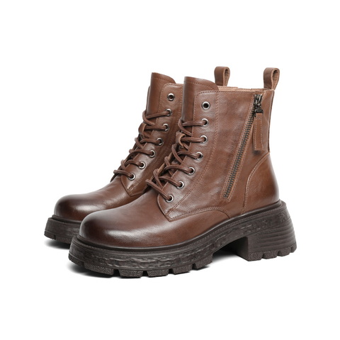 百丽时尚复古马丁靴女2024冬新商场同款真皮短筒靴D3F1DDD4