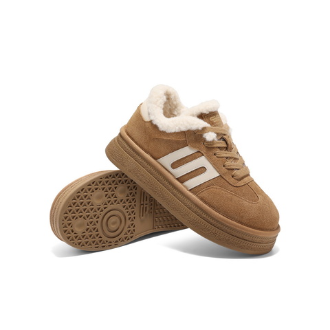 百丽休闲时尚毛毛鞋女2025春新加绒保暖板鞋B2450AM5