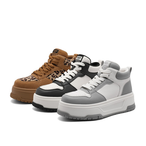 百丽时尚撞色板鞋女2024冬新厚底高帮休闲鞋B2092DM4