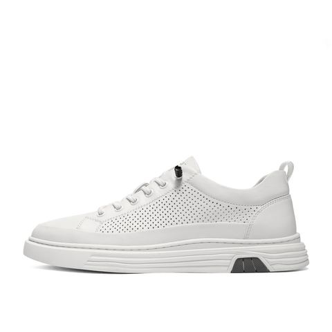 百丽青春减龄小白鞋男款2024夏新牛皮革打孔透气休闲板鞋A0912BM4