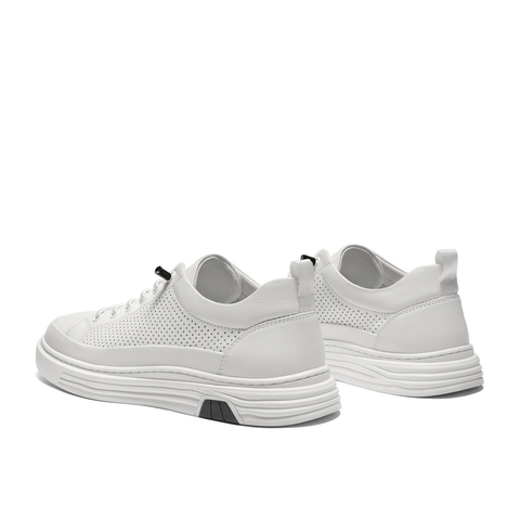 百丽青春减龄小白鞋男款2024夏新牛皮革打孔透气休闲板鞋A0912BM4