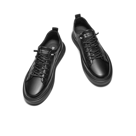 百丽青春减龄小白鞋男款2024夏新牛皮革打孔透气休闲板鞋A0912BM4