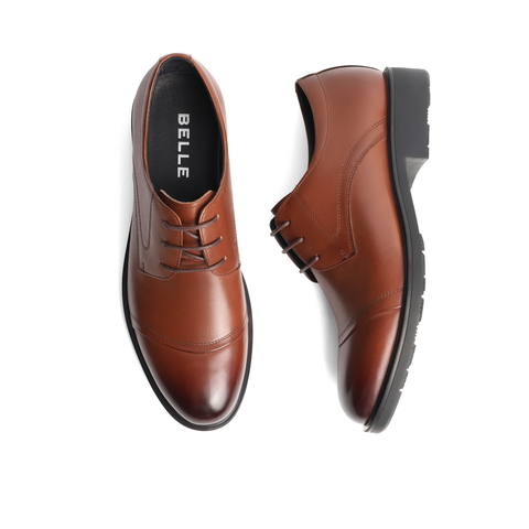 百丽英伦风潮流皮鞋男鞋2024春牛皮革商务正装皮鞋A0591AM4