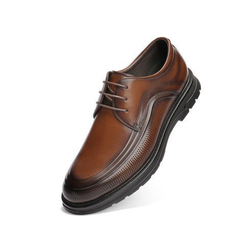 百丽打孔透气商务鞋男士2024夏季新款牛皮革通勤正装皮鞋A0902BM4