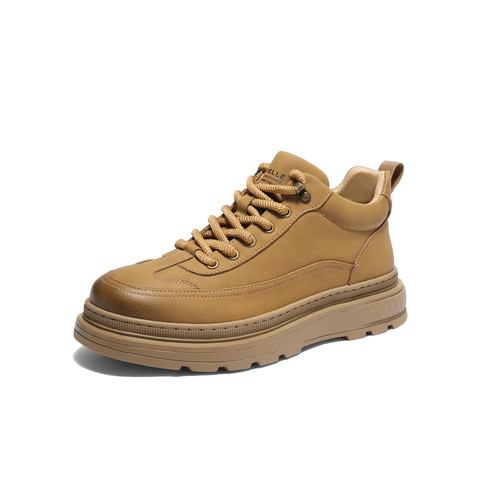 百丽高帮休闲工装鞋男靴冬季时尚简约复古潮搭板鞋加绒可选A2261DD4