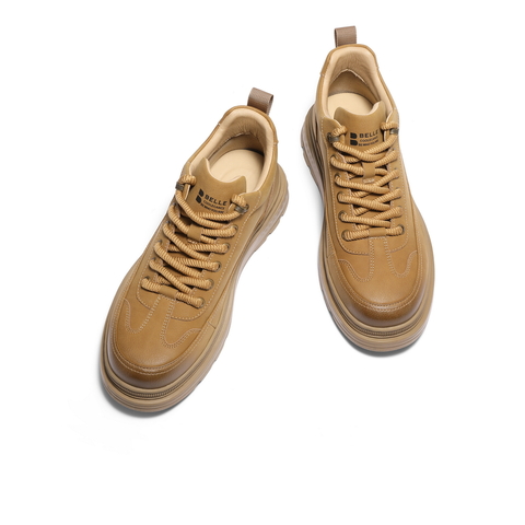 百丽高帮休闲工装鞋男靴冬季时尚简约复古潮搭板鞋加绒可选A2261DD4