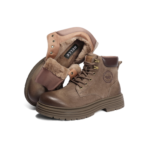 百丽户外潮搭工装靴男靴冬季厚底休闲马丁靴保暖短靴加绒可选A2251DD4