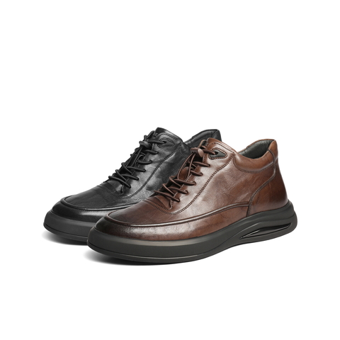 百丽简约舒适通勤商务鞋男鞋厚底潮搭板鞋高帮休闲皮鞋A2254DD4