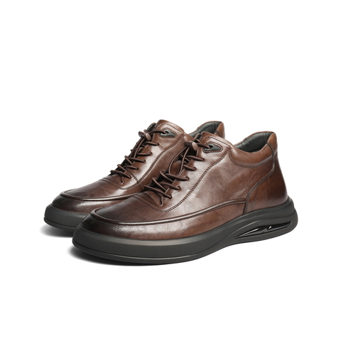 百丽简约舒适通勤商务鞋男鞋厚底潮搭板鞋高帮休闲皮鞋A2254DD4