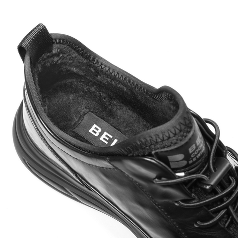 百丽简约舒适通勤商务鞋男鞋秋款厚底潮搭板鞋高帮休闲皮鞋A2252CM4