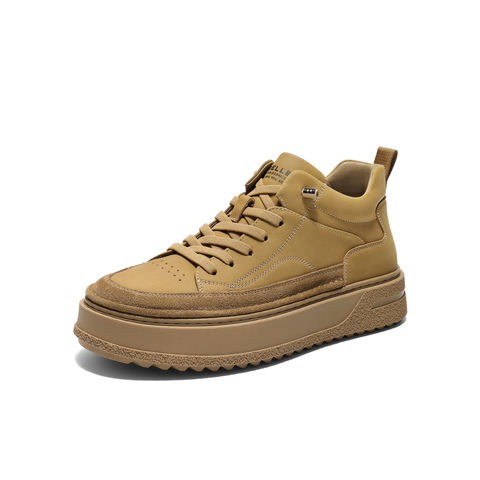 百丽高帮休闲板鞋男鞋秋款厚底增高免系带潮搭工装短靴A2246DD4