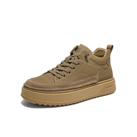 百丽高帮休闲板鞋男鞋秋款厚底增高免系带潮搭工装短靴加绒A2246DD4