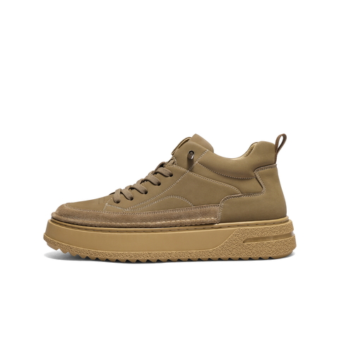 百丽高帮休闲板鞋男鞋秋款厚底增高免系带潮搭工装短靴加绒A2246DD4