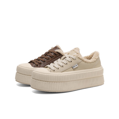 百丽舒适板鞋女2025春新厚底保暖加绒休闲鞋B2373AM5