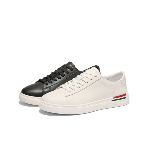 百丽时尚百搭小白鞋男2025春新牛皮革条纹撞色休闲板鞋A1832AM5