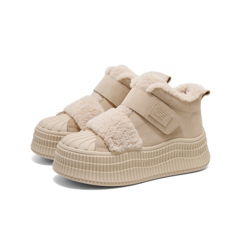 百丽休闲舒适板鞋女2025春新厚底加绒保暖高帮鞋D3L2DAM5