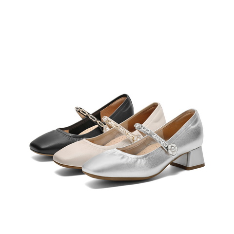 百丽扣带时装玛丽珍鞋女2025春新真皮时尚优雅鞋D4A1DAQ5