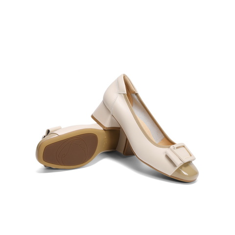 百丽舒适优雅单鞋女2025春新真皮蝴蝶结方跟鞋D3S1DAQ5