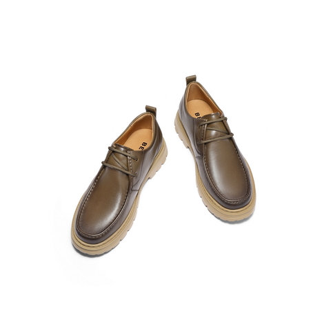 百丽复古潮流休闲鞋男2025春新商场同款牛皮革厚底工装鞋8QJ01AM5