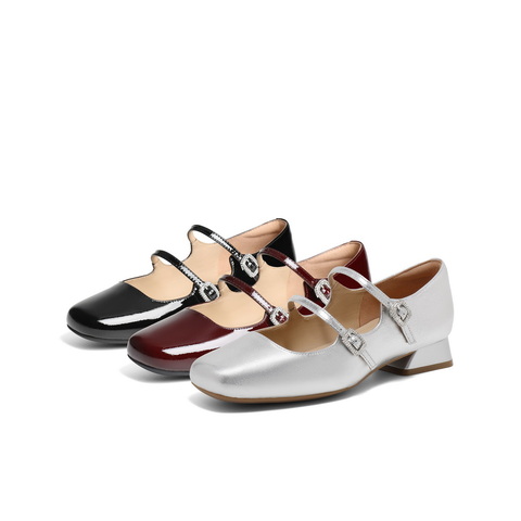 百丽气质时装玛丽珍鞋女2025春新商场同款真皮双条带单鞋3QA17AQ5