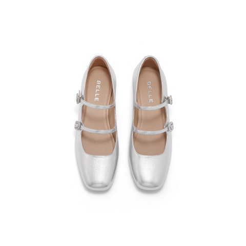 百丽气质时装玛丽珍鞋女2025春新商场同款真皮双条带单鞋3QA17AQ5