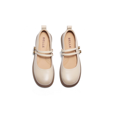 百丽休闲扣带玛丽珍鞋女2025春新真皮时尚优雅鞋B2420AQ5