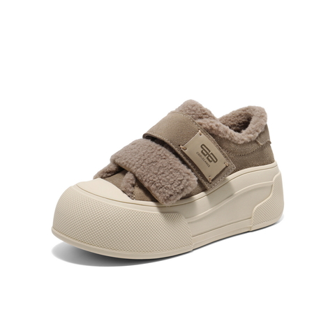 百丽简约舒适毛毛鞋女2025春新厚底保暖休闲鞋B2490AM5