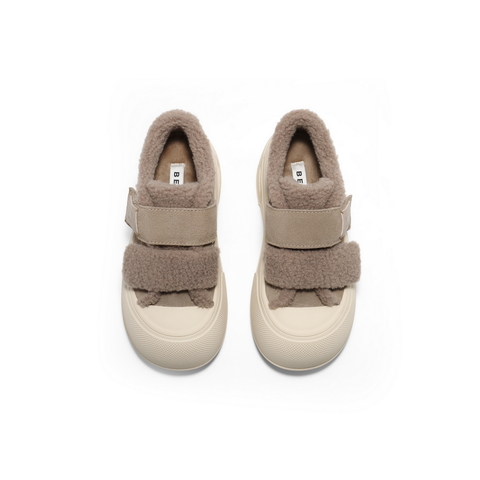 百丽简约舒适毛毛鞋女2025春新厚底保暖休闲鞋B2490AM5