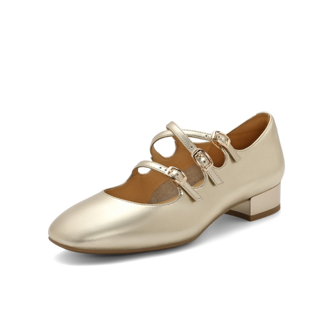 百丽方头玛丽珍鞋女25春新商场同款真皮三条带单鞋BR404AQ5