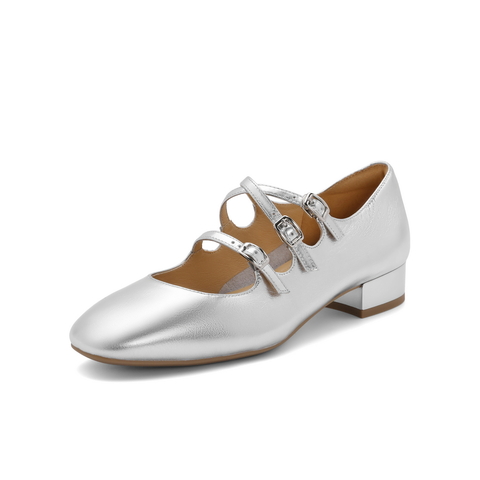 百丽方头玛丽珍鞋女25春新商场同款真皮三条带单鞋BR404AQ5