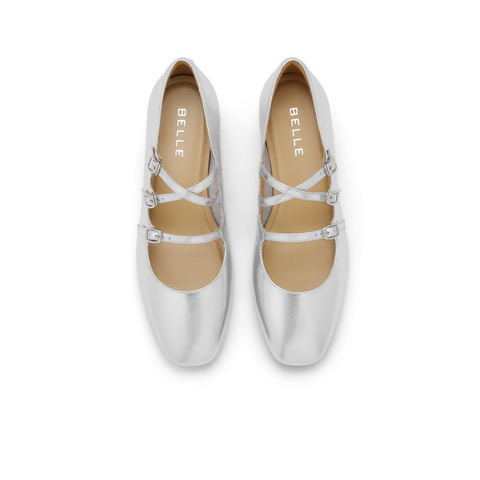 百丽方头玛丽珍鞋女25春新商场同款真皮三条带单鞋BR404AQ5