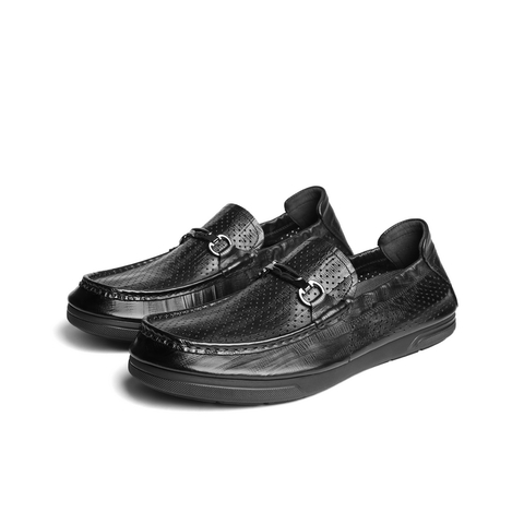 百丽打孔透气豆豆鞋男2025夏新牛皮一脚蹬懒人鞋休闲皮鞋A1890BM5