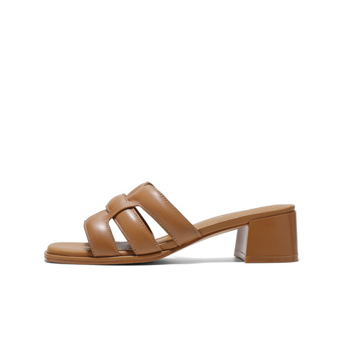 百丽度假风一字拖鞋女2025夏新商场同款真皮编织高跟拖鞋D6U1DBT5